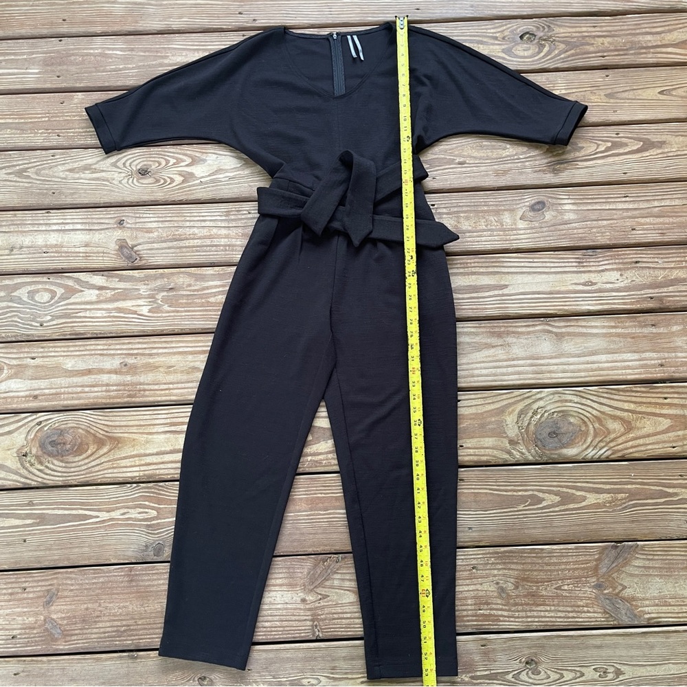 Anthropologie Jumpsuit Womens Size XS Black Sutton Ponte Belted Pockets V Neck - Picture 6 of 13